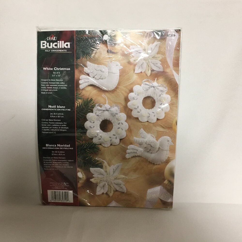 Bucilla 85319 White Christmas Felt Ornaments Dove Snowflake Wreath Set Of 6